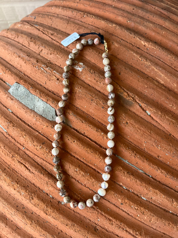 Hand Knotted Agate w/ Pearls Necklace