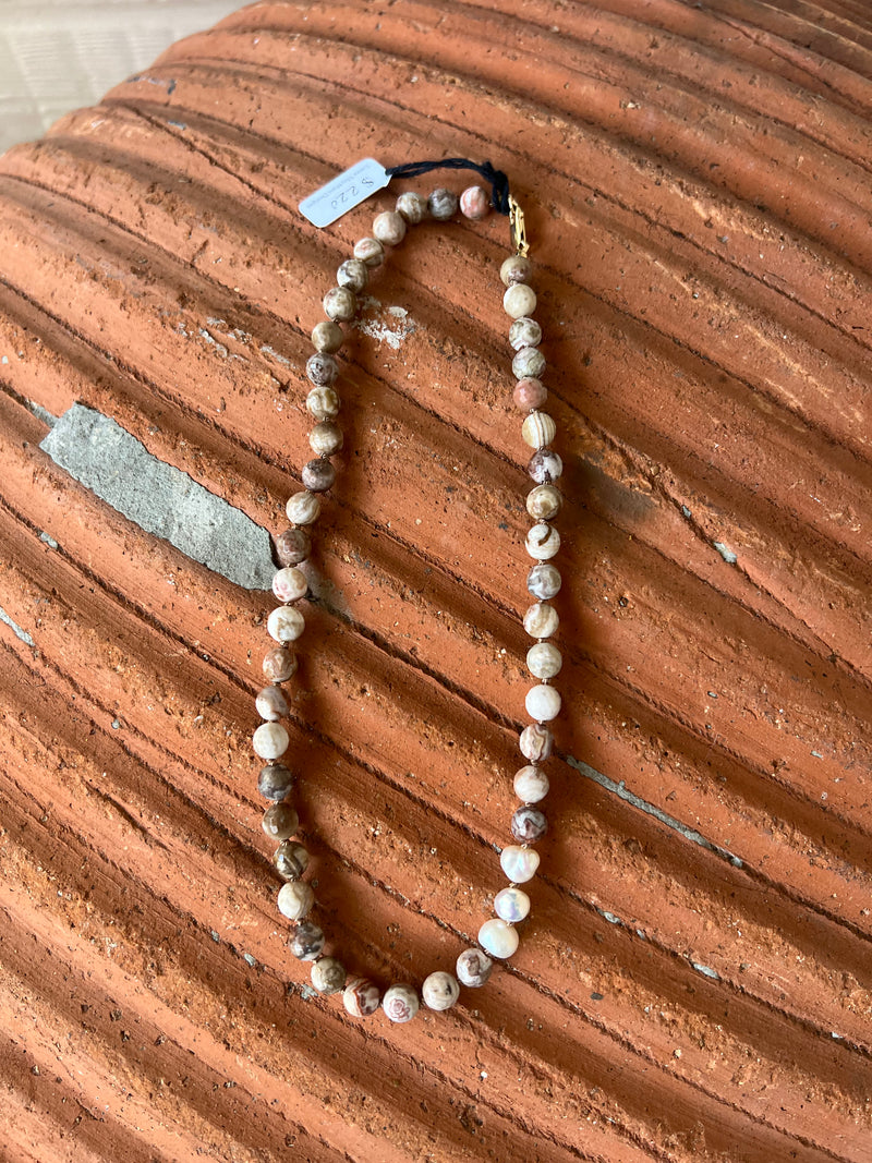Hand Knotted Agate w/ Pearls Necklace