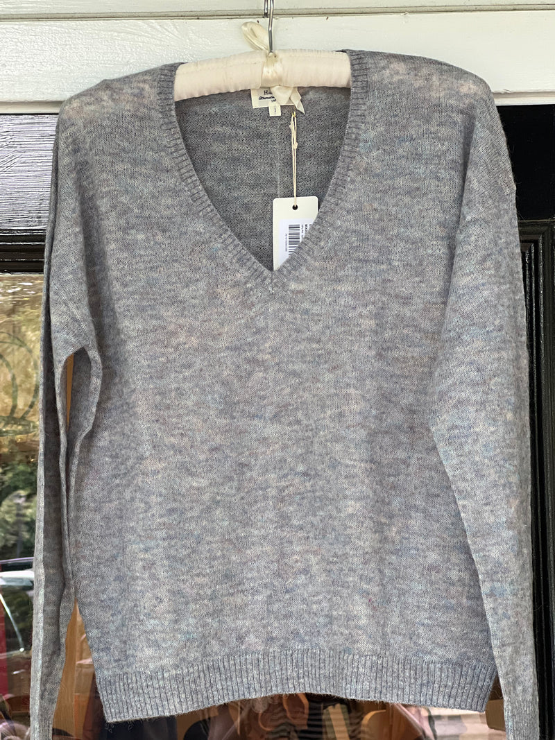 Knit Pullover V-Neck-Mixine-Grey