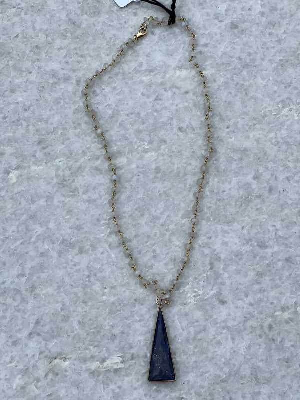 16" Moonstone W/ Sapphire Triangle Pendant
