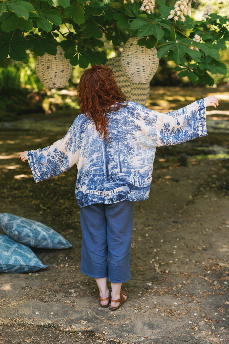 Let the Light in Pixie Duster Cropped Kimono w/ Delft Print