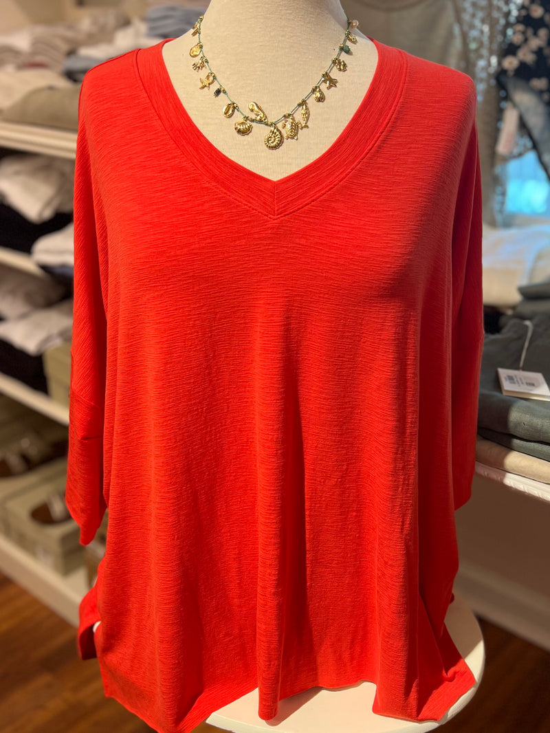 V Neck 3/4 Sleeve Oversized Top
