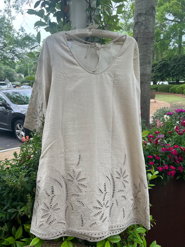 Natural Eyelet Dress w/ Tie Back