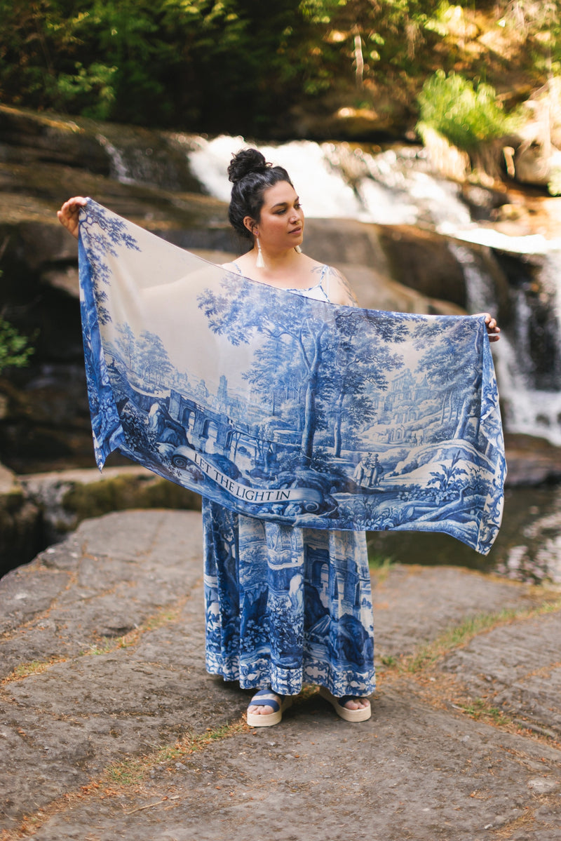 Let the Light in Bohemian Scarf w/ Delft Print