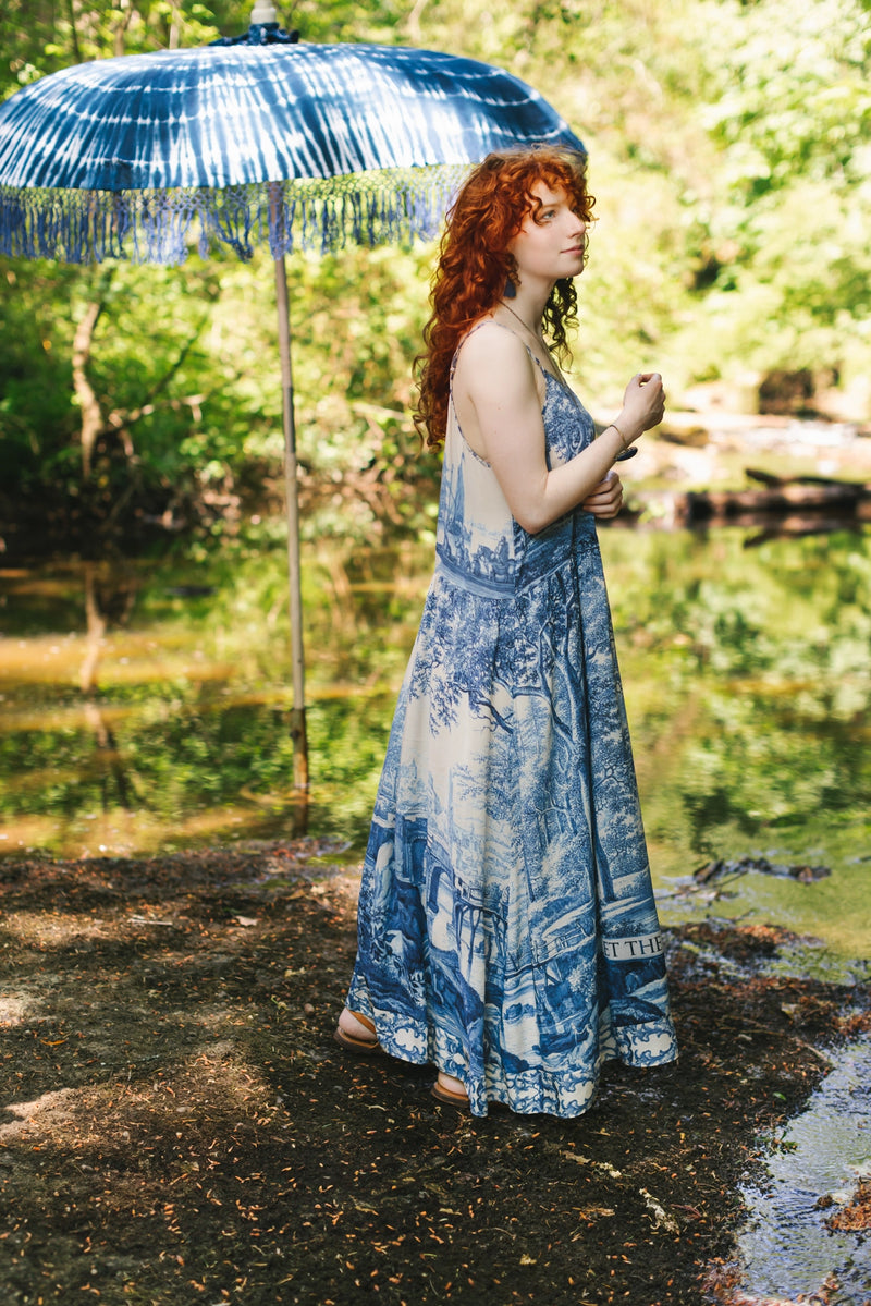 Let the Light in Bohéme Long Maxi Slip Dress W Delft Print