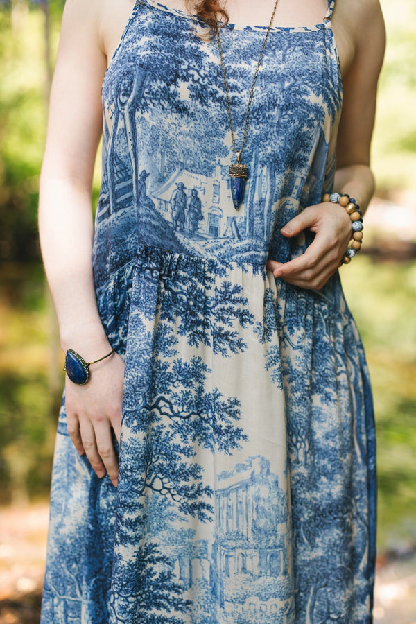 Let the Light in Bohéme Long Maxi Slip Dress W Delft Print