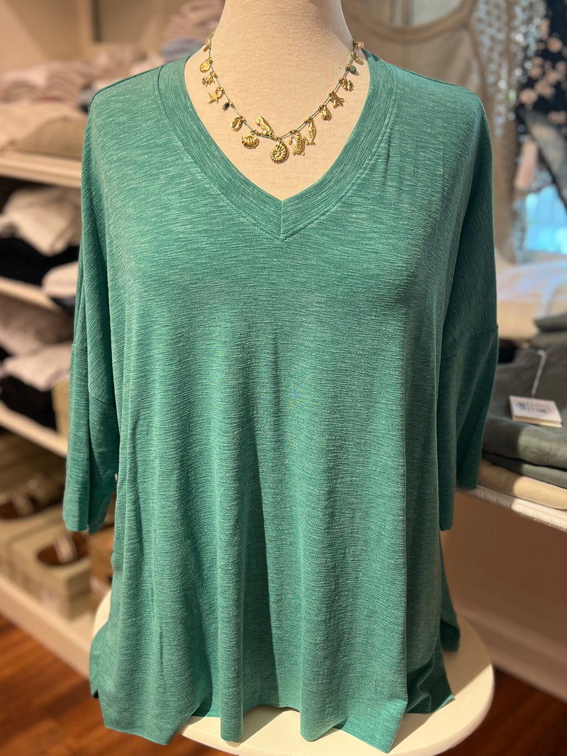 V Neck 3/4 Sleeve Oversized Top