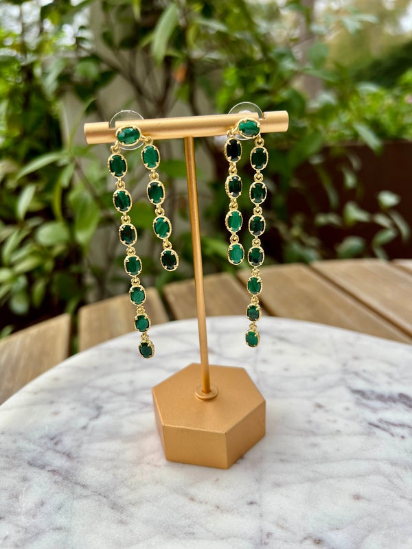 Emerald Green Stone Waterfall Earrings