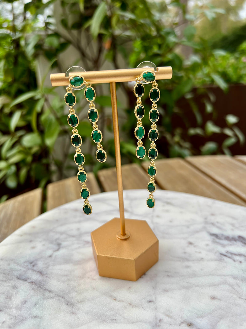 Emerald Green Stone Waterfall Earrings