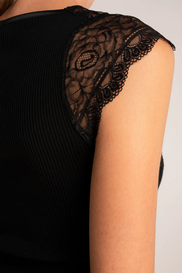 Wool and Silk Cap Sleeve top with Leavers lace