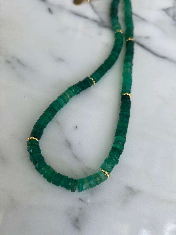 Faceted Green Chalcedony Heishi