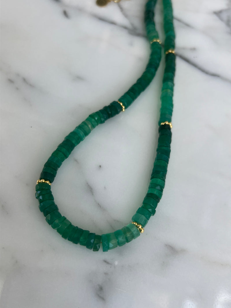 Faceted Green Chalcedony Heishi