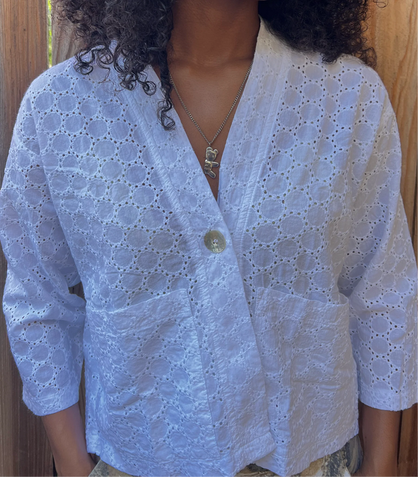 White Eyelet Basket Jacket