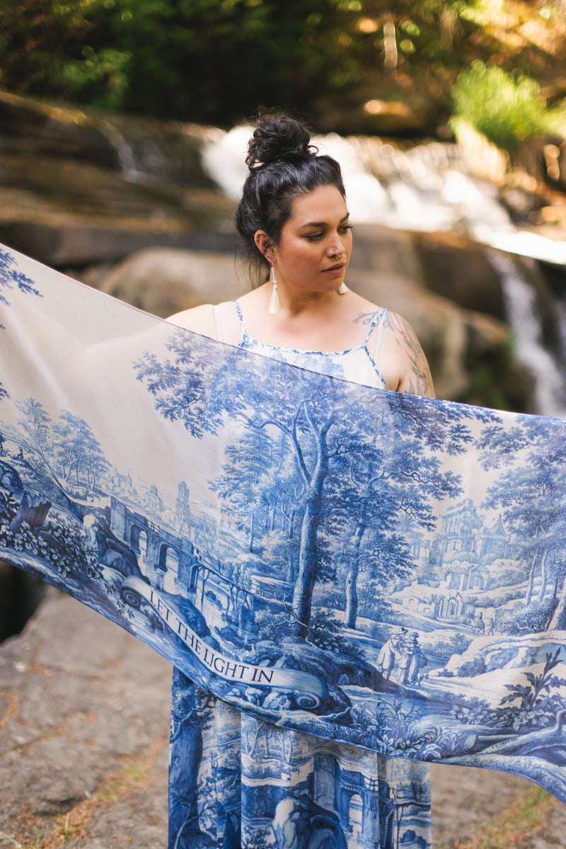 Let the Light in Bohemian Scarf w/ Delft Print