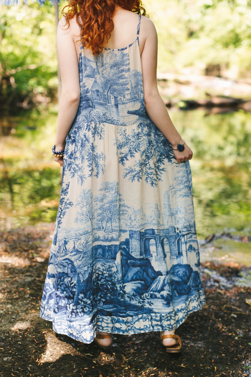 Let the Light in Bohéme Long Maxi Slip Dress W Delft Print