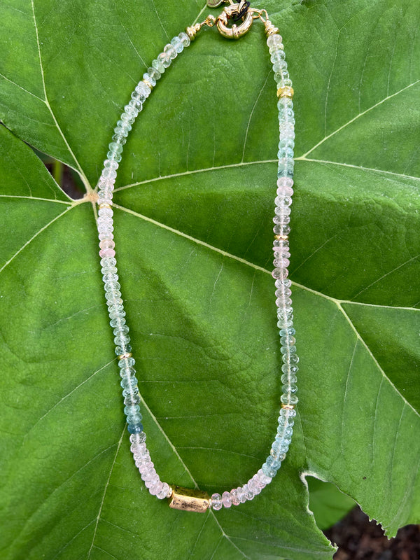 Faceted Multi Aquamarine Rondelles Necklace