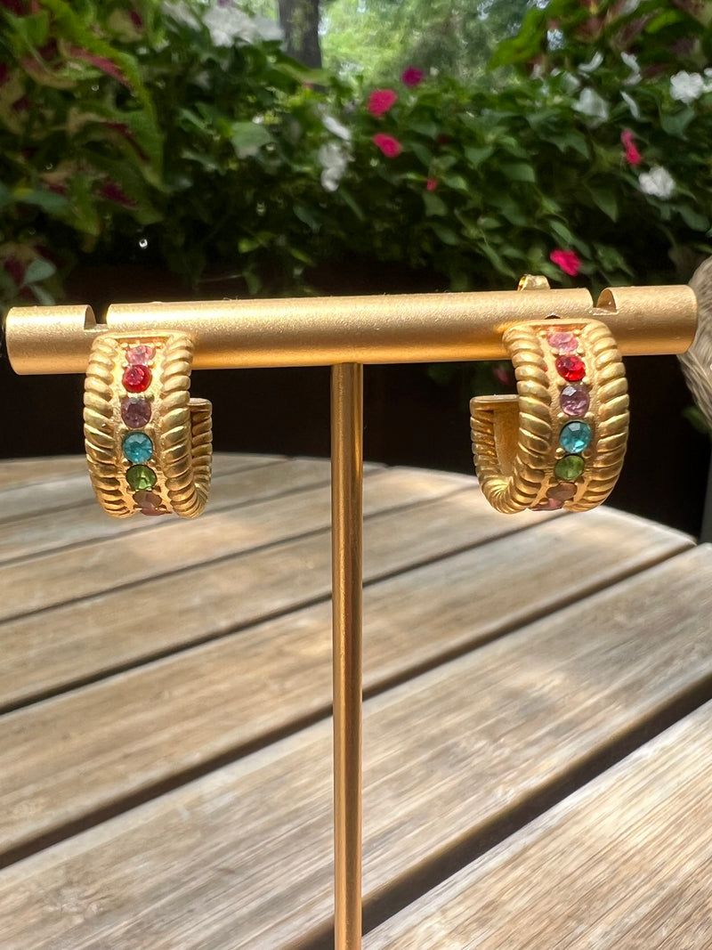 Multicolor Rhinestone Cuff Earrings