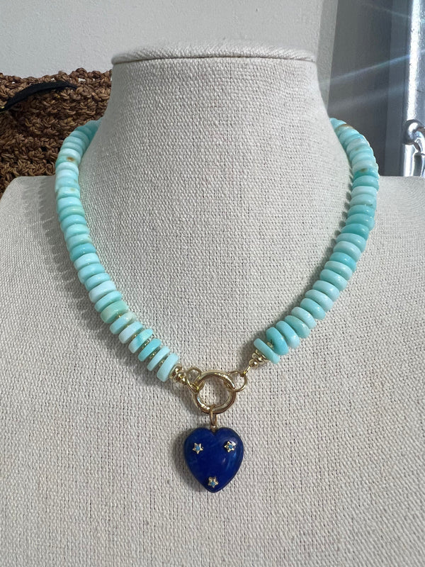 Sky Blue Smooth Peruvian Tyre Disc Heishi Necklace