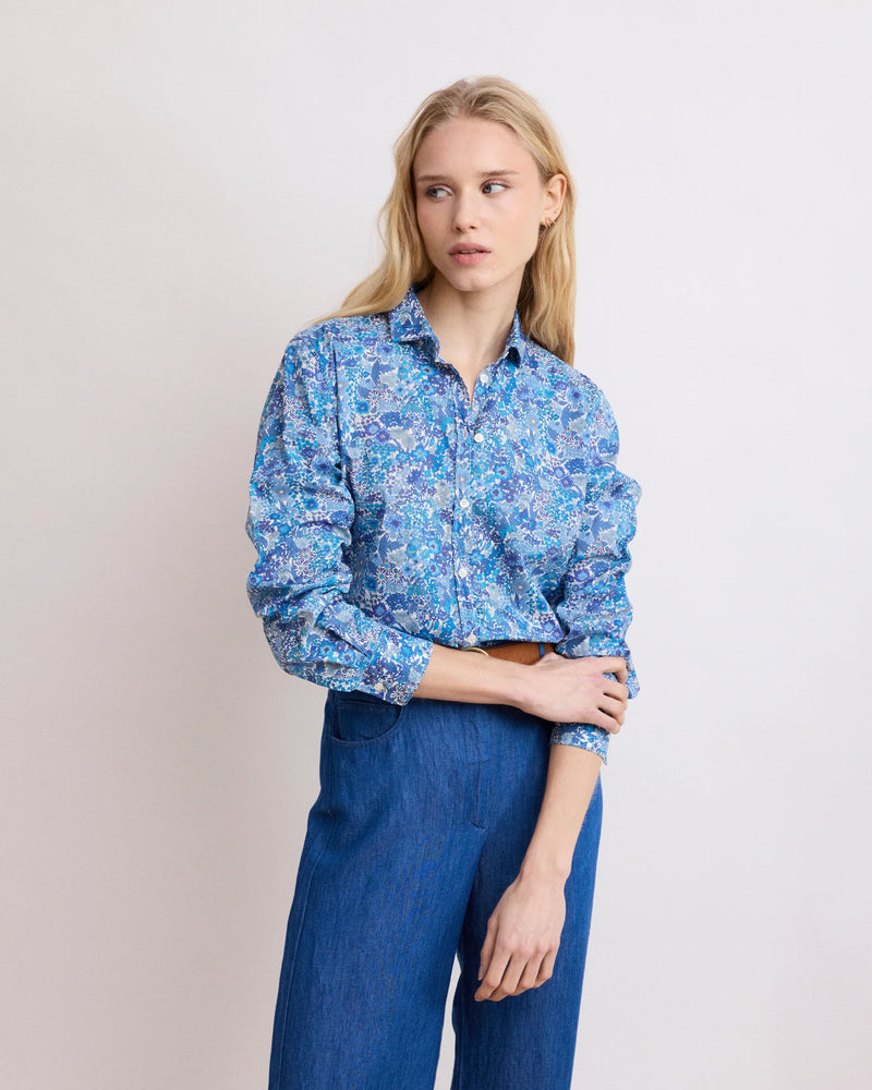 Corazon Women's Blue Liberty Printed Cotton Shirt