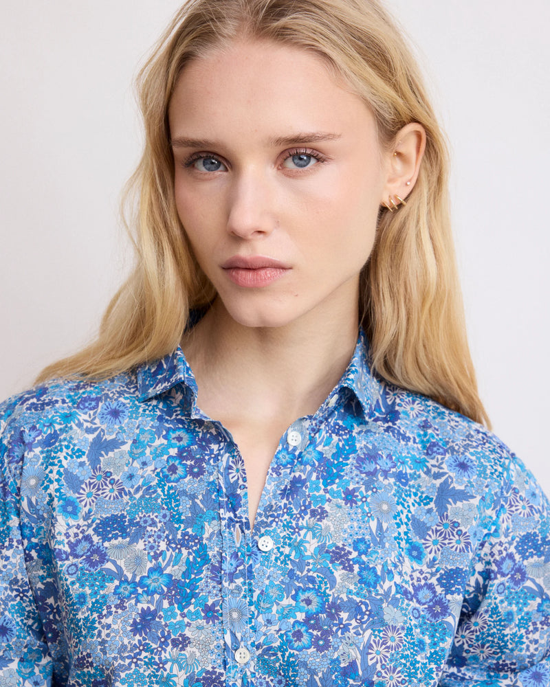 Corazon Women's Blue Liberty Printed Cotton Shirt