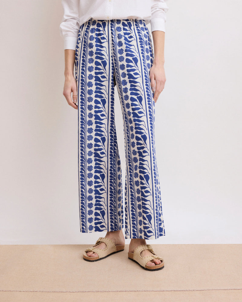 Palerme Women's Blue Shell Print Pants