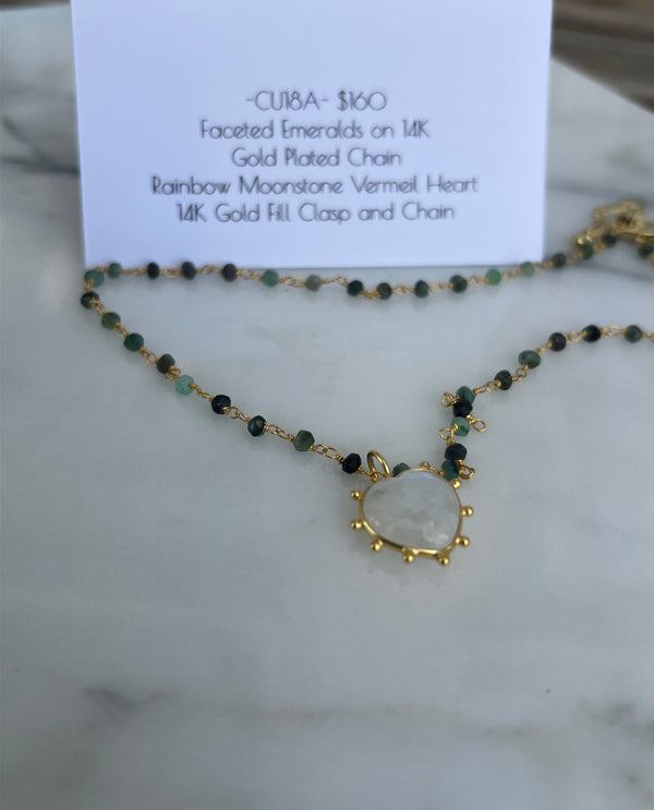 Faceted Emeralds on 14K Gold Plated Chain