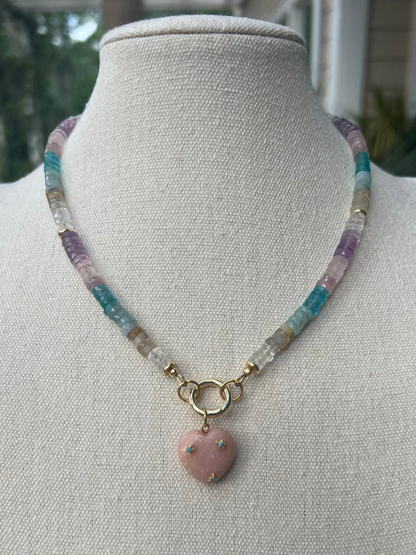 Multi Gem Faceted Heishi Necklace