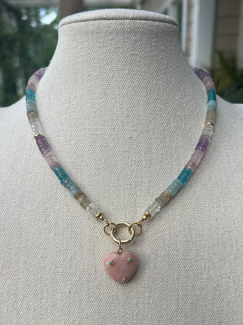 Multi Gem Faceted Heishi Necklace