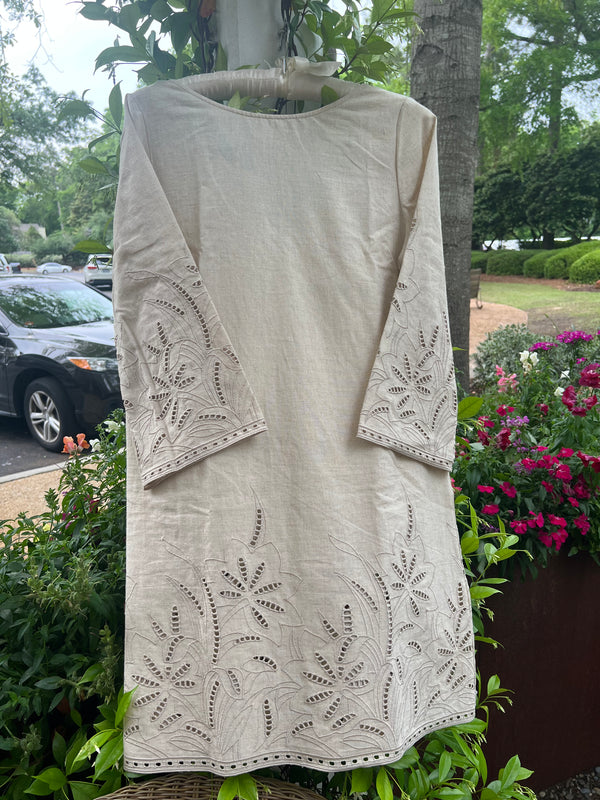 Natural Eyelet Dress w/ Tie Back