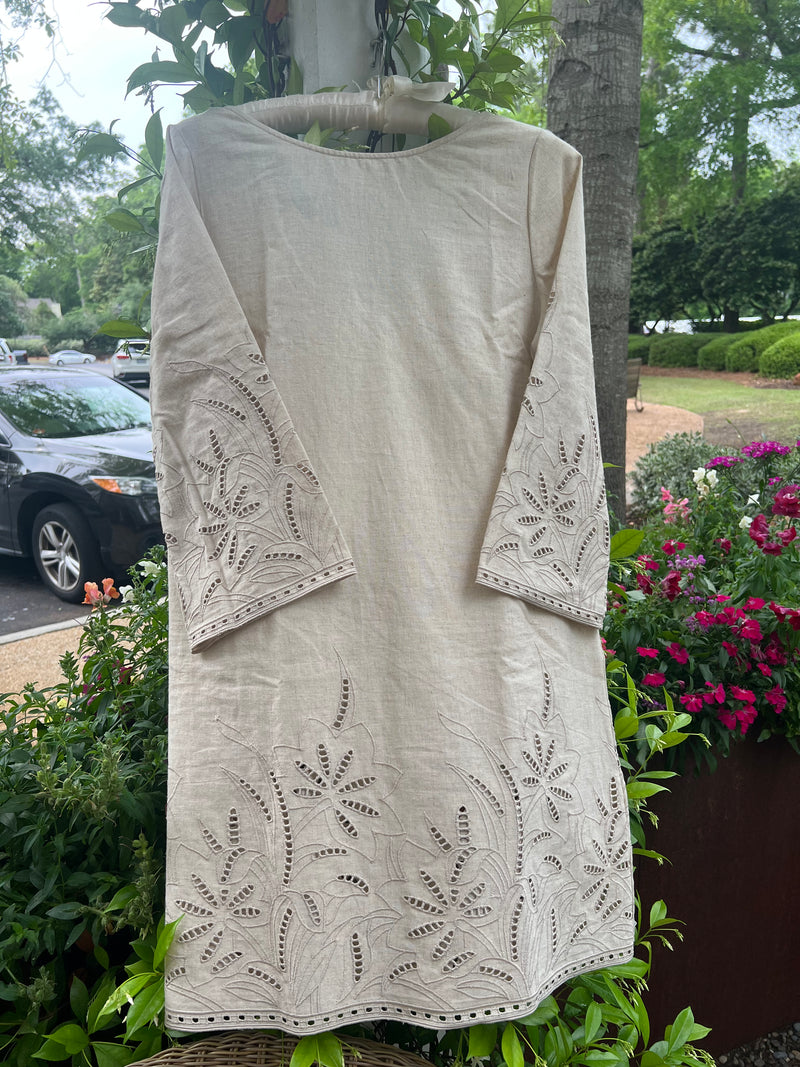 Natural Eyelet Dress w/ Tie Back