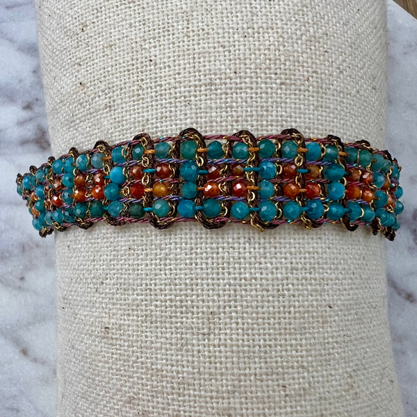 Blue & Coral Crochet Bracelet