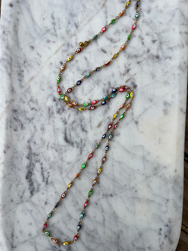 Multicolored Evil Eye 34" Necklace