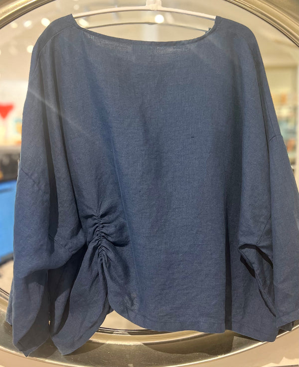 Long Sleeve Linen Pucker Top