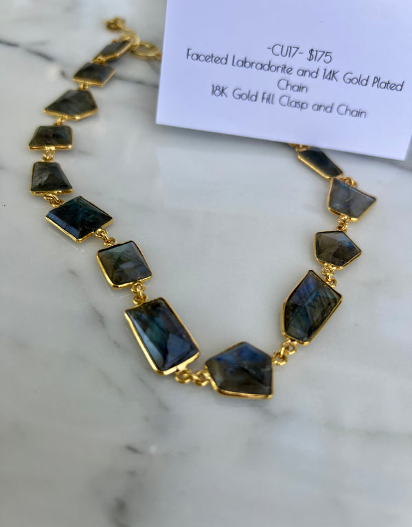 Faceted labradorite & 14K Gold Plated Chain