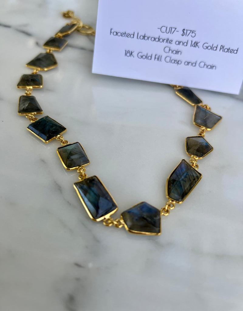 Faceted labradorite & 14K Gold Plated Chain