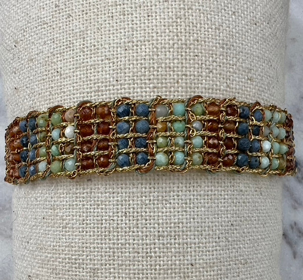 Green Blue & Amber Crochet Bracelt