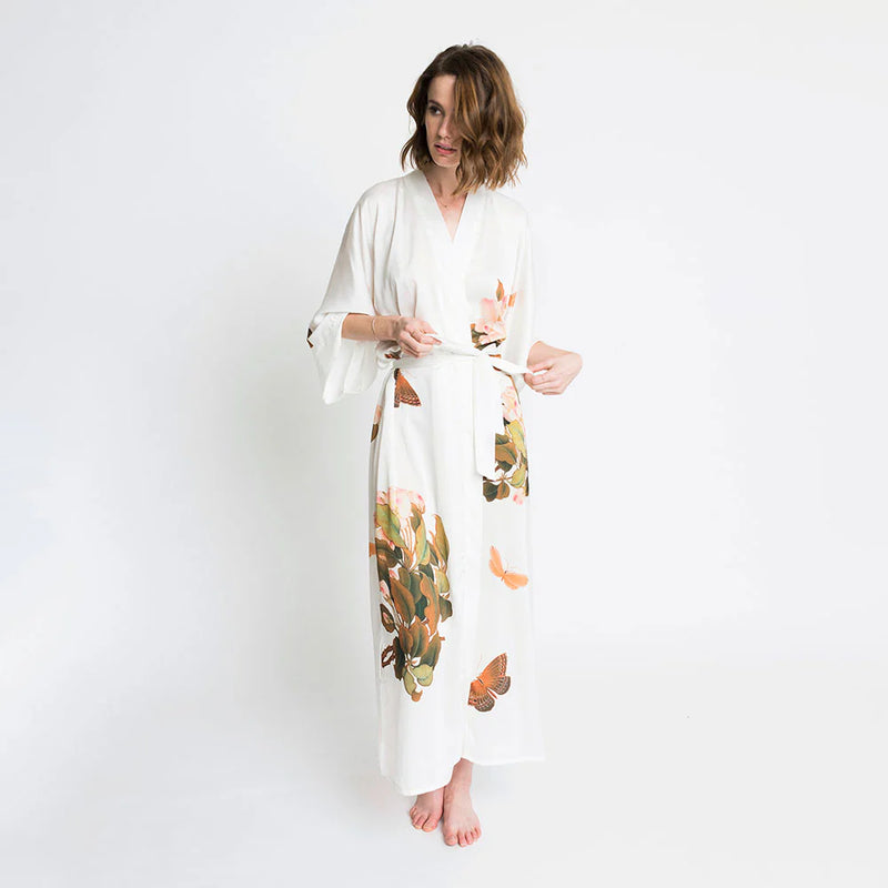 Peony & Butterfly Long Kimono Robe