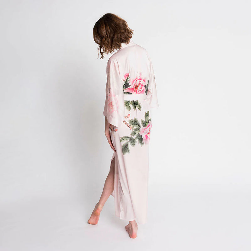 Peony & Bird Long Kimono Robe