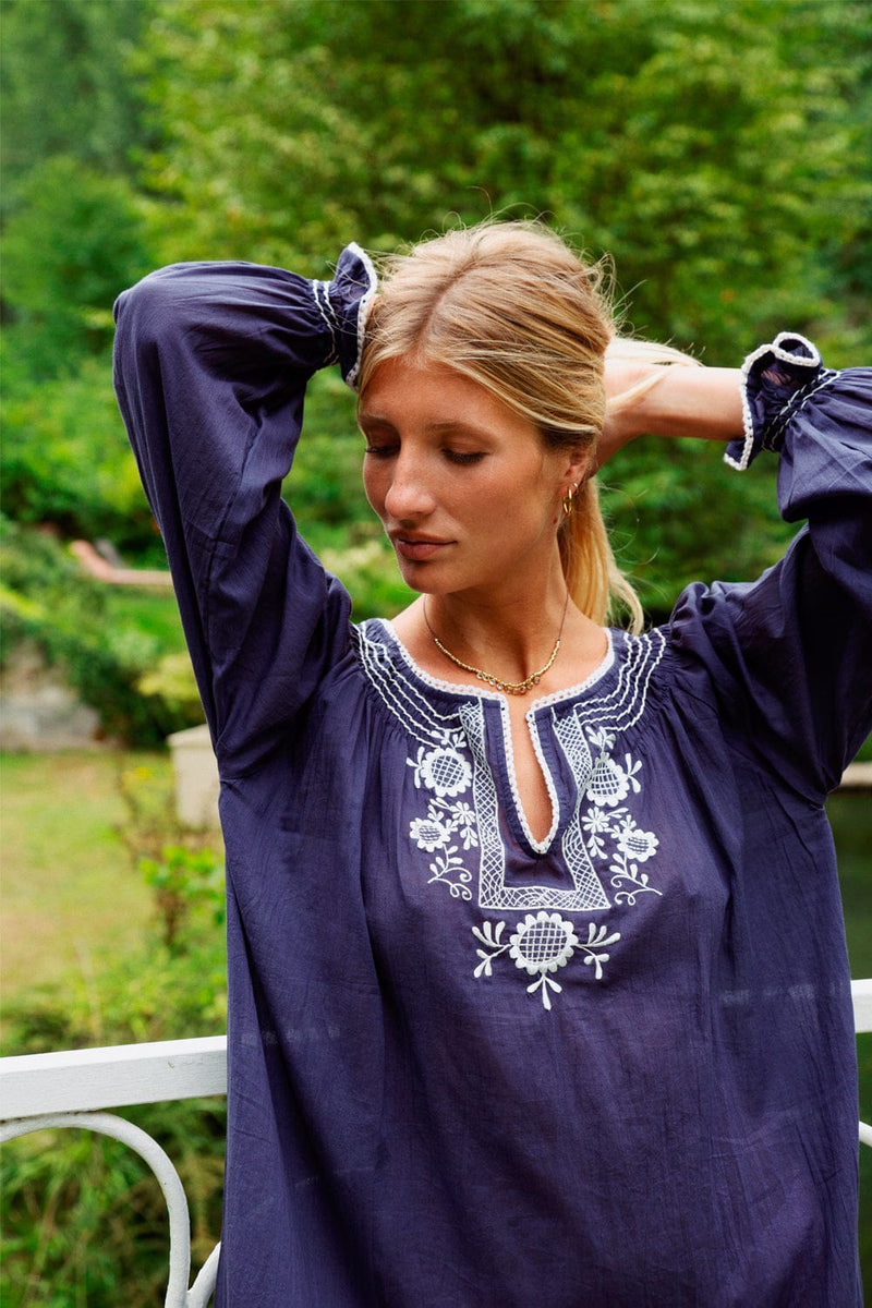 Zoe Long Nightdress w/ Embroidery