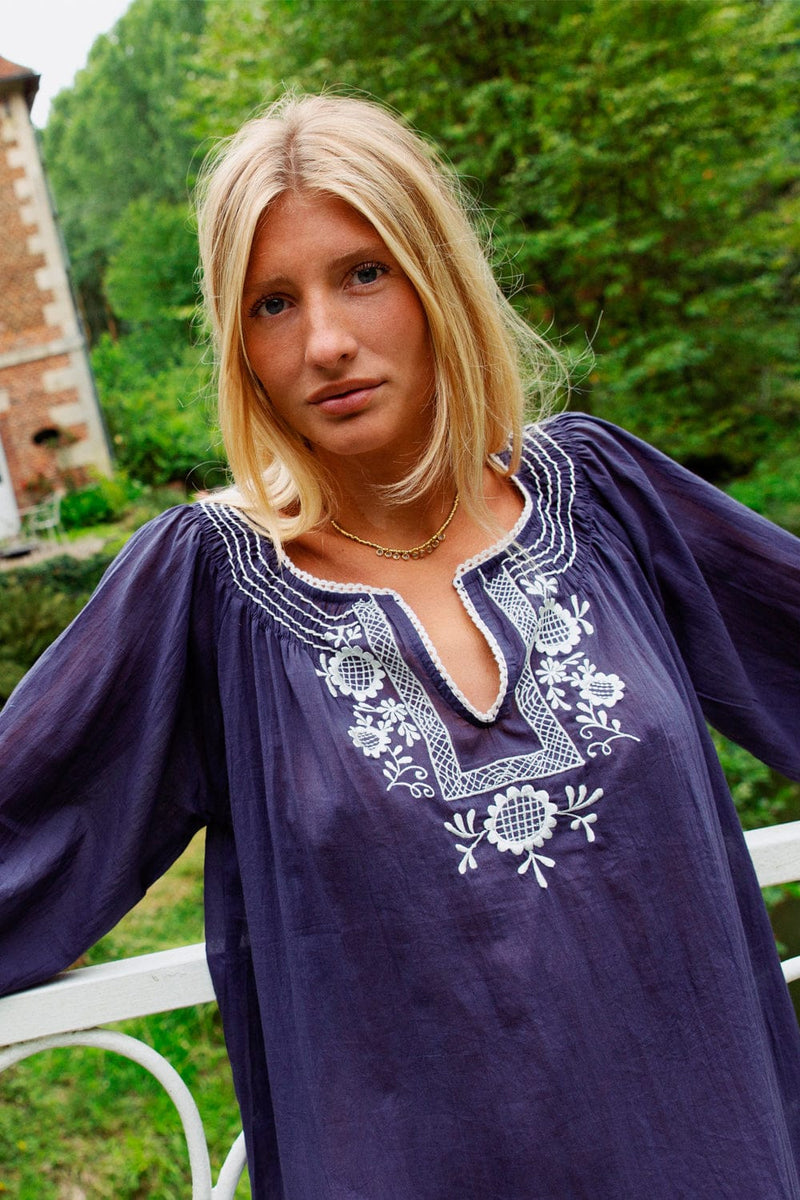 Zoe Long Nightdress w/ Embroidery