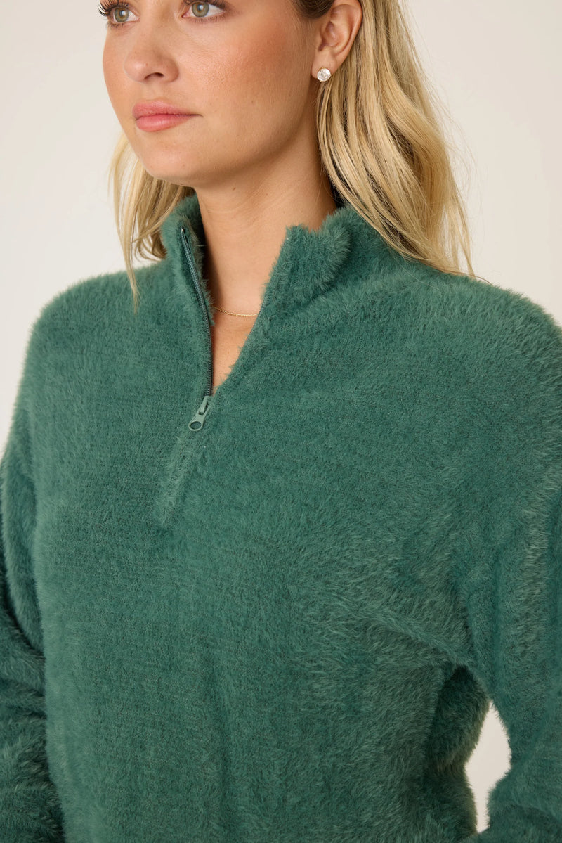 Campfire Cozy Feather Knit Quarter Zip Sweater