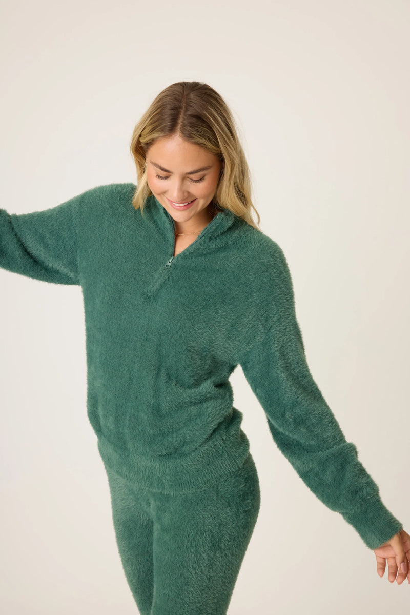 Campfire Cozy Feather Knit Quarter Zip Sweater