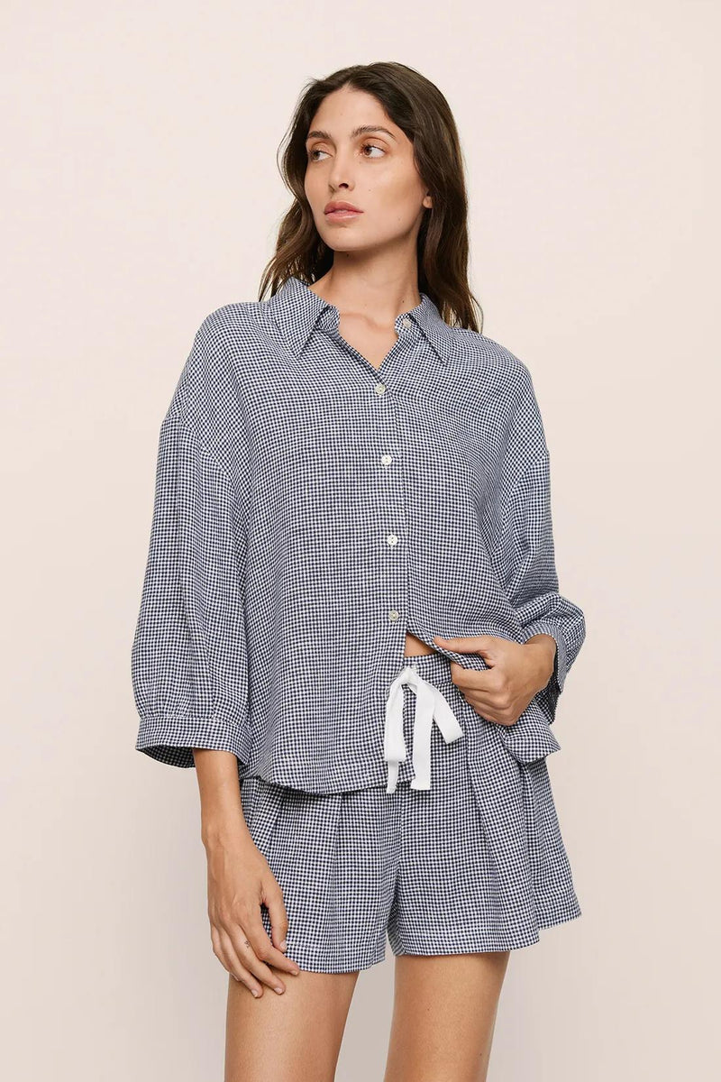 Linen Blend Relaxed Short Gingham