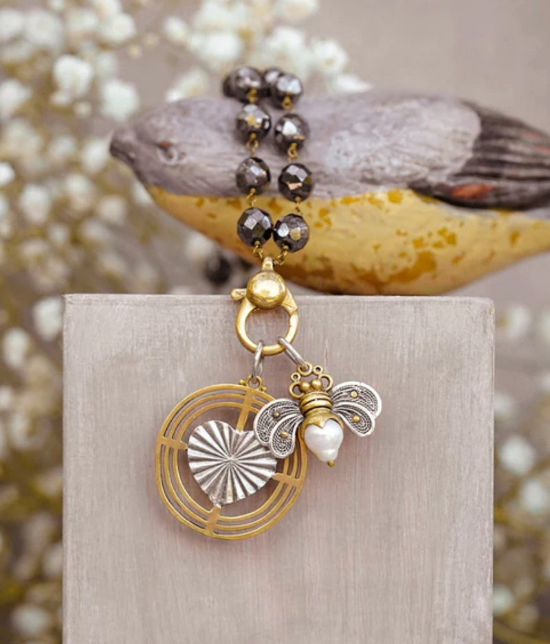 Bee Brave Honeypearl Charm-SS/Brass/Pearl