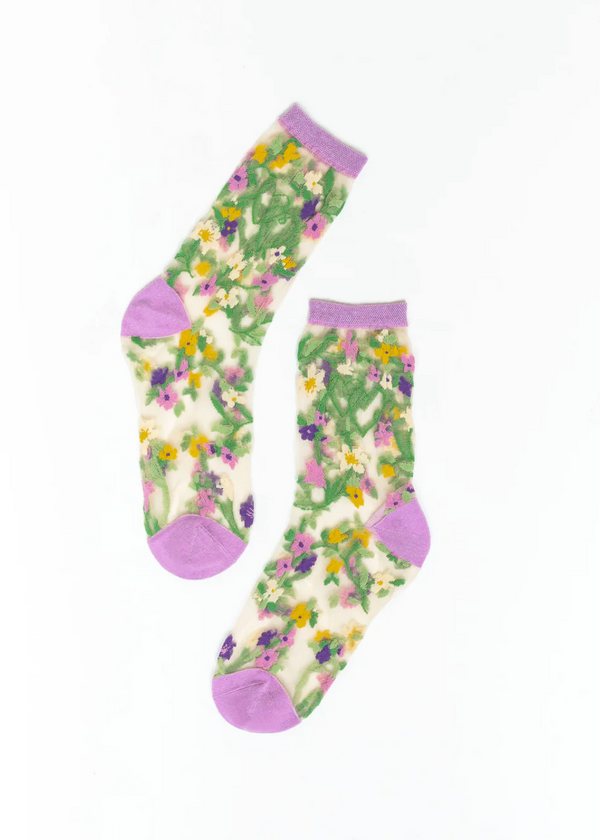 Heart Floral Sheer Crew Socks