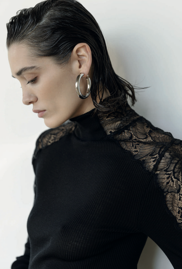 Balza Leavers Lace mock neck Long Sleeve Top