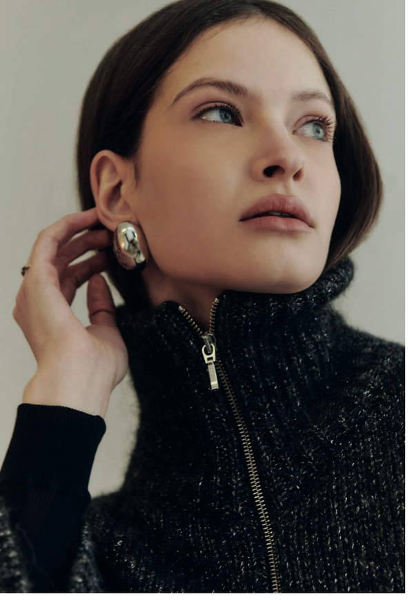 CALATO LUREX Zip Up Alpaca Sweater