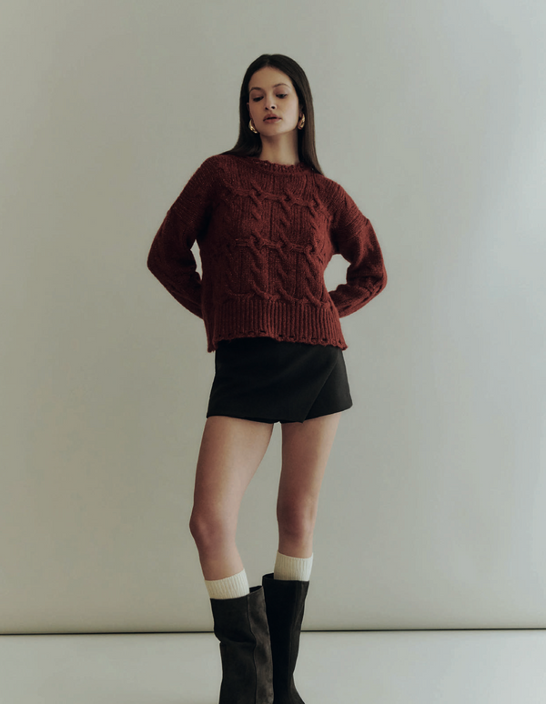 CALATO LUREX Distressed Cable Sweater