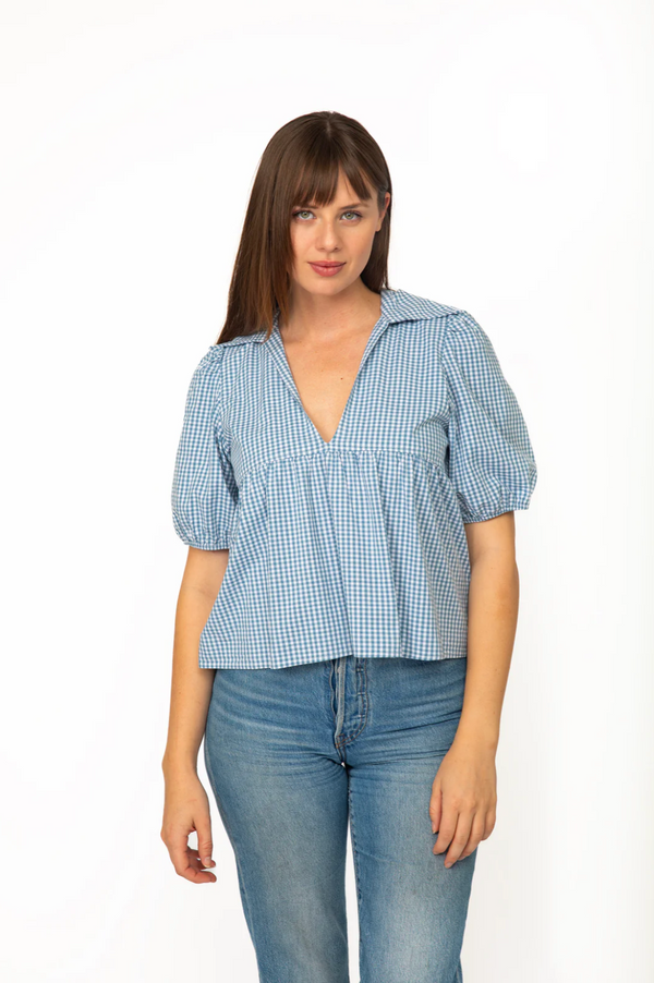 Retro Collar Blouse Gingham