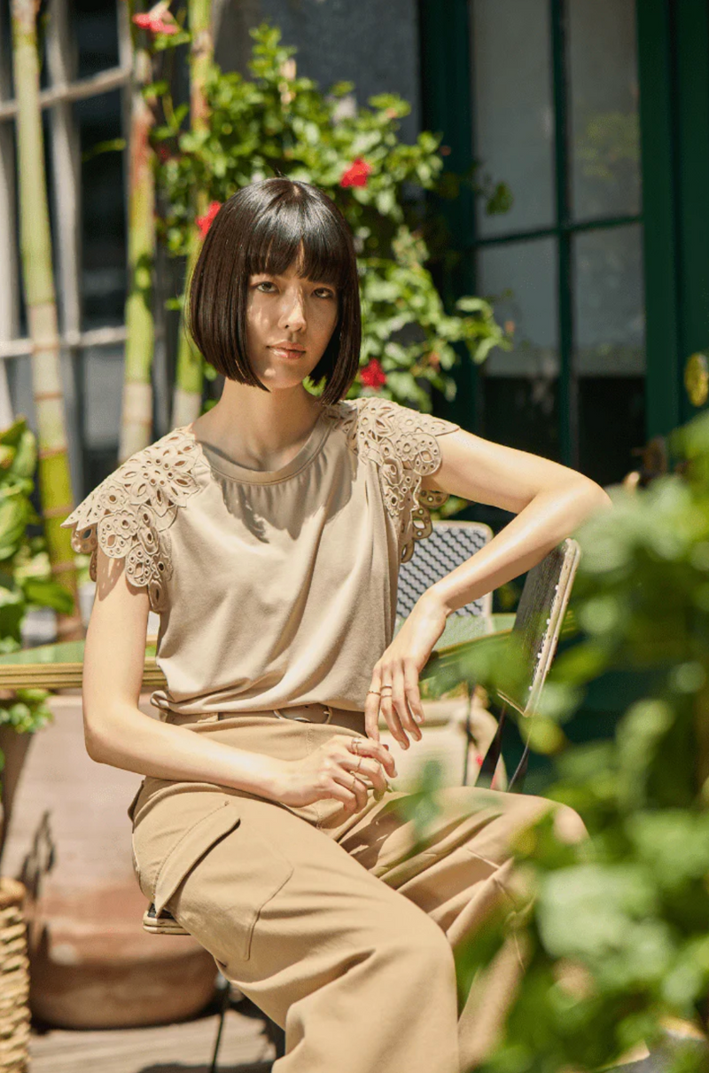 Katarina Eyelet Sleeve Trim Top